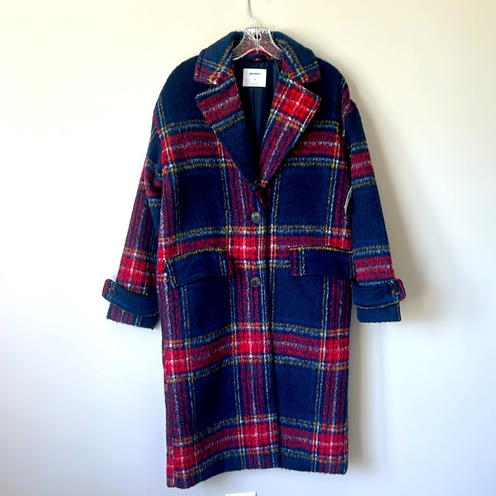 Old Navy Plaid Long Coat XS